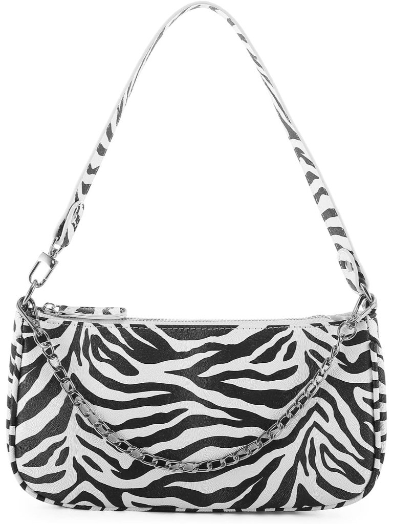 Women’s Zebra White Crocodile Pattern Shoulder Bag Chain Handbag Clutch Purse